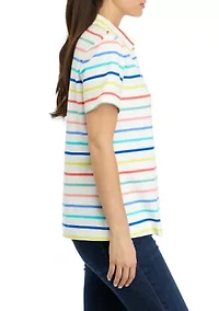 Petite Short Sleeve Stripe Polo Shirt