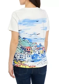 Petite Short Sleeve Crew Neck Scenic Print T-Shirt
