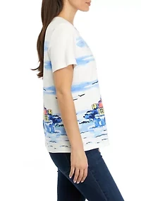 Petite Short Sleeve Crew Neck Scenic Print T-Shirt