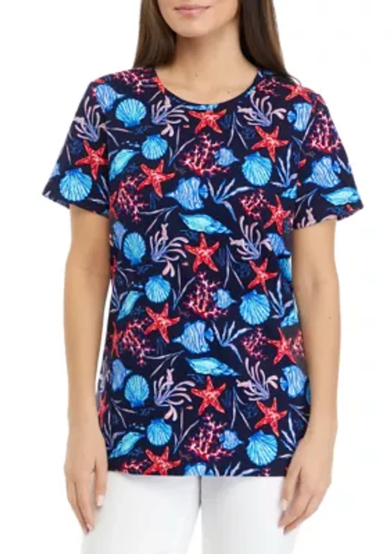 Petite Short Sleeve Crew Neck Printed T-Shirt