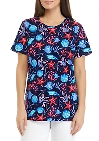 Petite Short Sleeve Crew Neck Printed T-Shirt