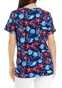 Petite Short Sleeve Crew Neck Printed T-Shirt