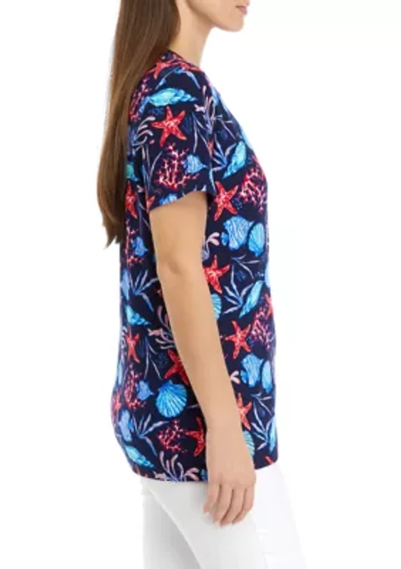 Petite Short Sleeve Crew Neck Printed T-Shirt