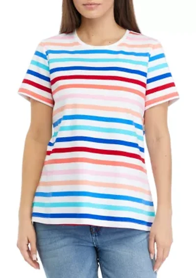 Petite Short Sleeve Crew Neck Striped T-Shirt