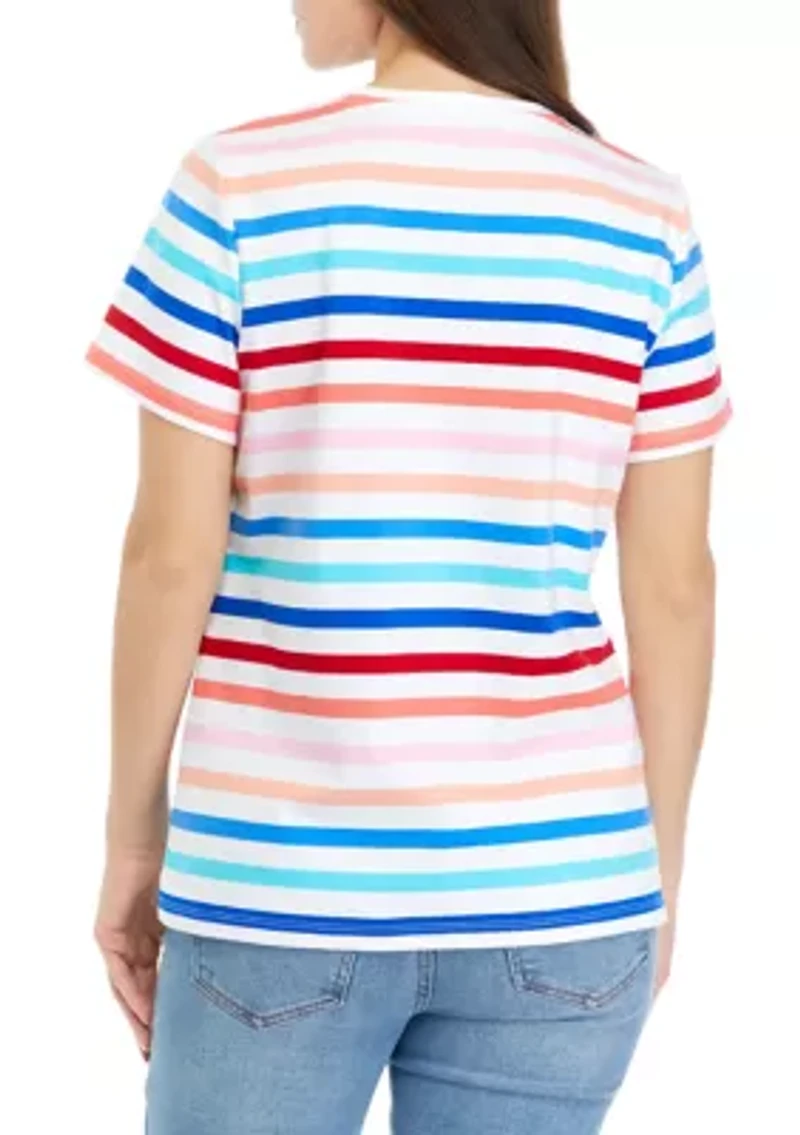 Petite Short Sleeve Crew Neck Striped T-Shirt