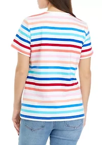 Petite Short Sleeve Crew Neck Striped T-Shirt
