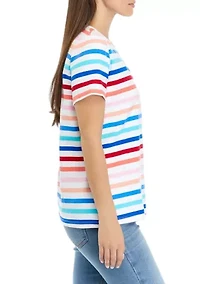 Petite Short Sleeve Crew Neck Striped T-Shirt