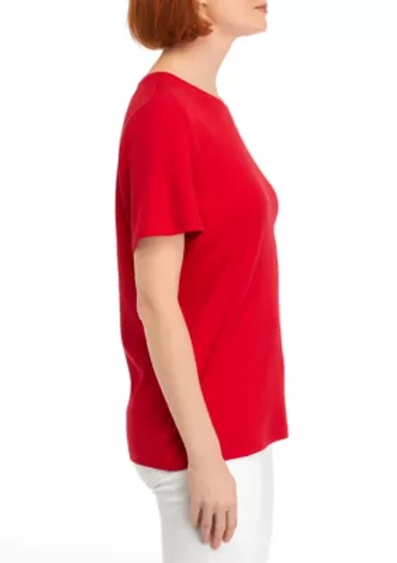 Petite Solid Crew Neck Top