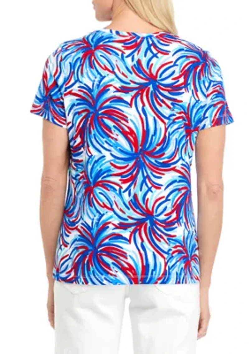 Petite Short Sleeve V-Neck Printed T-Shirt