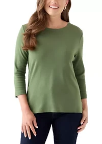 Petite Three-Quarter Crew Neck Fashion Solid T-Shirt