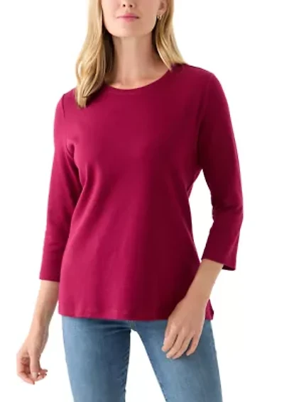 Petite Three-Quarter Crew Neck Fashion Solid T-Shirt