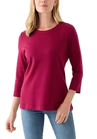 Petite Three-Quarter Crew Neck Fashion Solid T-Shirt