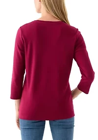 Petite Three-Quarter Crew Neck Fashion Solid T-Shirt