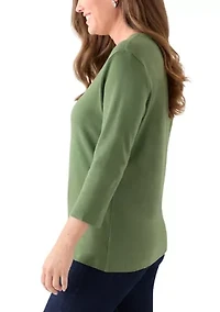 Petite Three-Quarter Crew Neck Fashion Solid T-Shirt