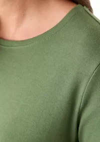 Petite Three-Quarter Crew Neck Fashion Solid T-Shirt