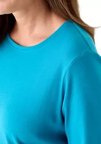 Petite Three-Quarter Crew Neck Fashion Solid T-Shirt