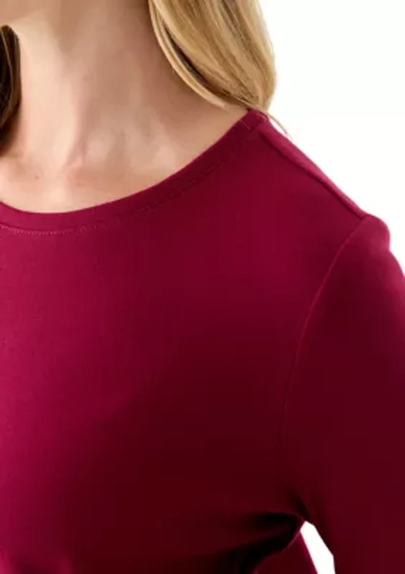 Petite Three-Quarter Crew Neck Fashion Solid T-Shirt
