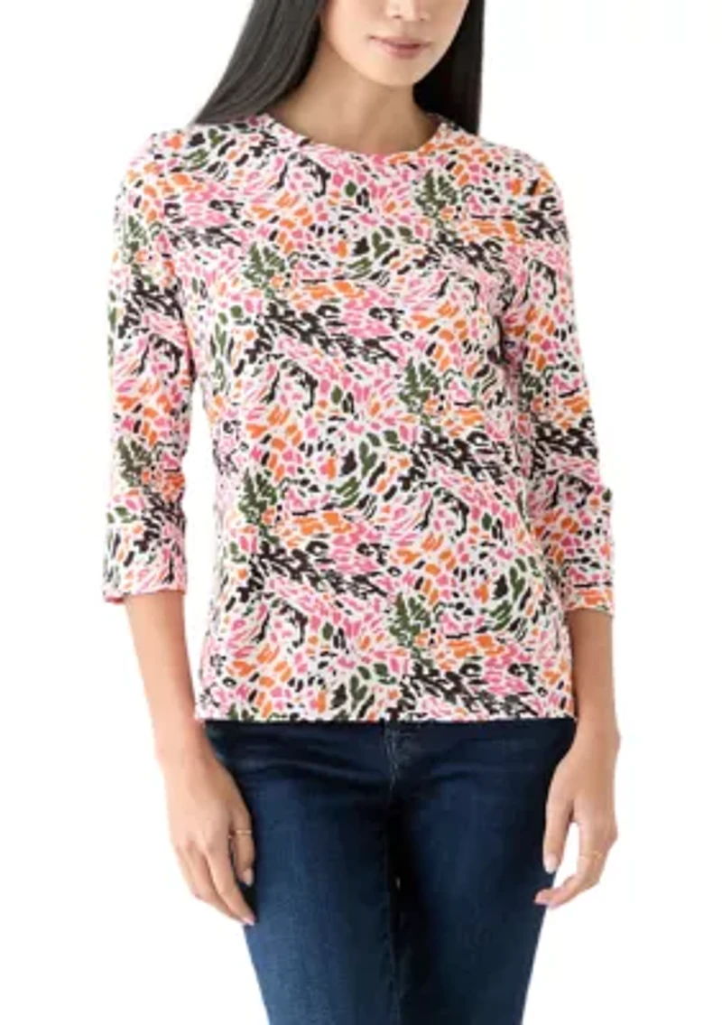 Petite Printed Crew Neck Top