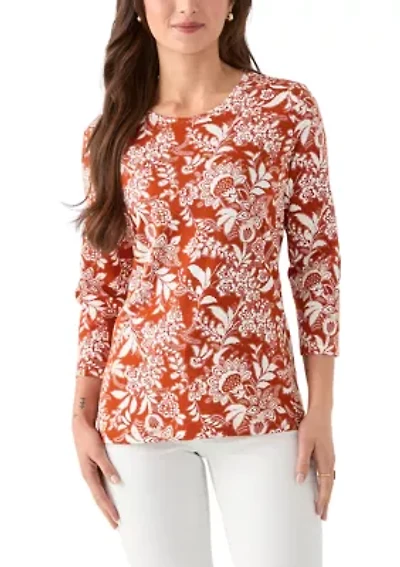 Petite Printed Crew Neck Top