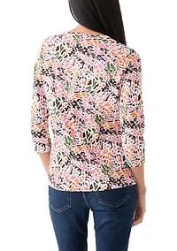 Petite Printed Crew Neck Top