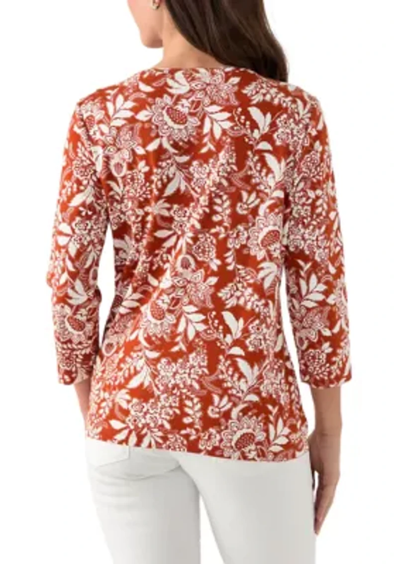 Petite Printed Crew Neck Top