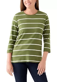 Petite Stripped Crew Neck  Top