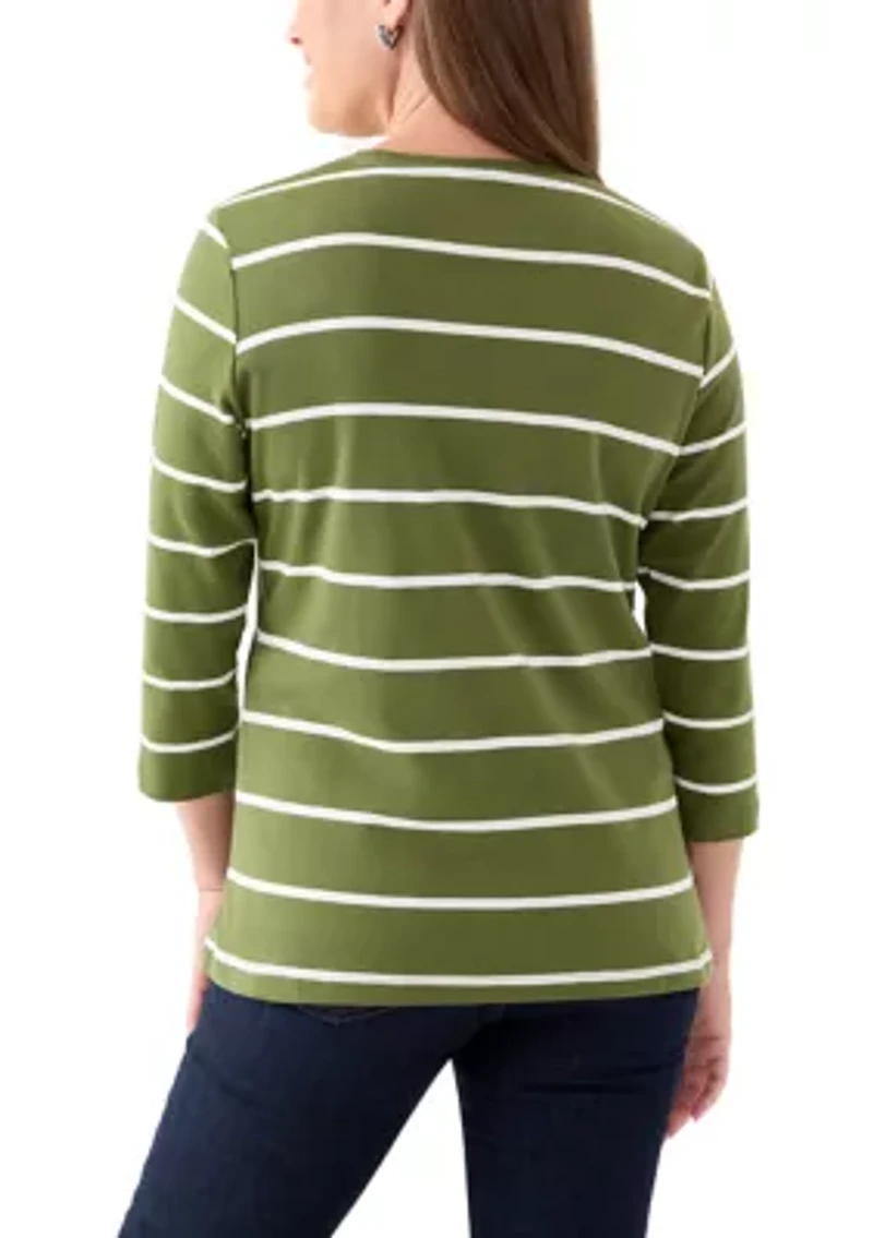 Petite Stripped Crew Neck  Top