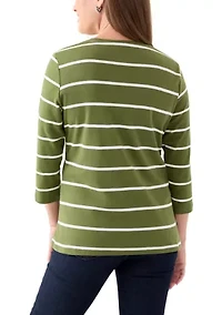 Petite Stripped Crew Neck  Top