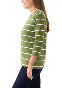 Petite Stripped Crew Neck  Top