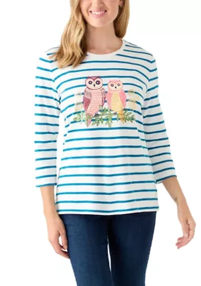 Petite 3/4 Sleeve Crew Neck Graphic Shirt