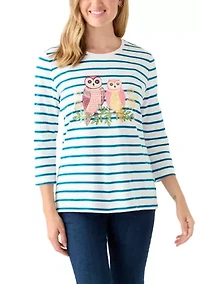 Petite 3/4 Sleeve Crew Neck Graphic Shirt