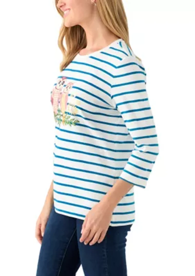 Petite 3/4 Sleeve Crew Neck Graphic Shirt