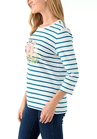 Petite 3/4 Sleeve Crew Neck Graphic Shirt