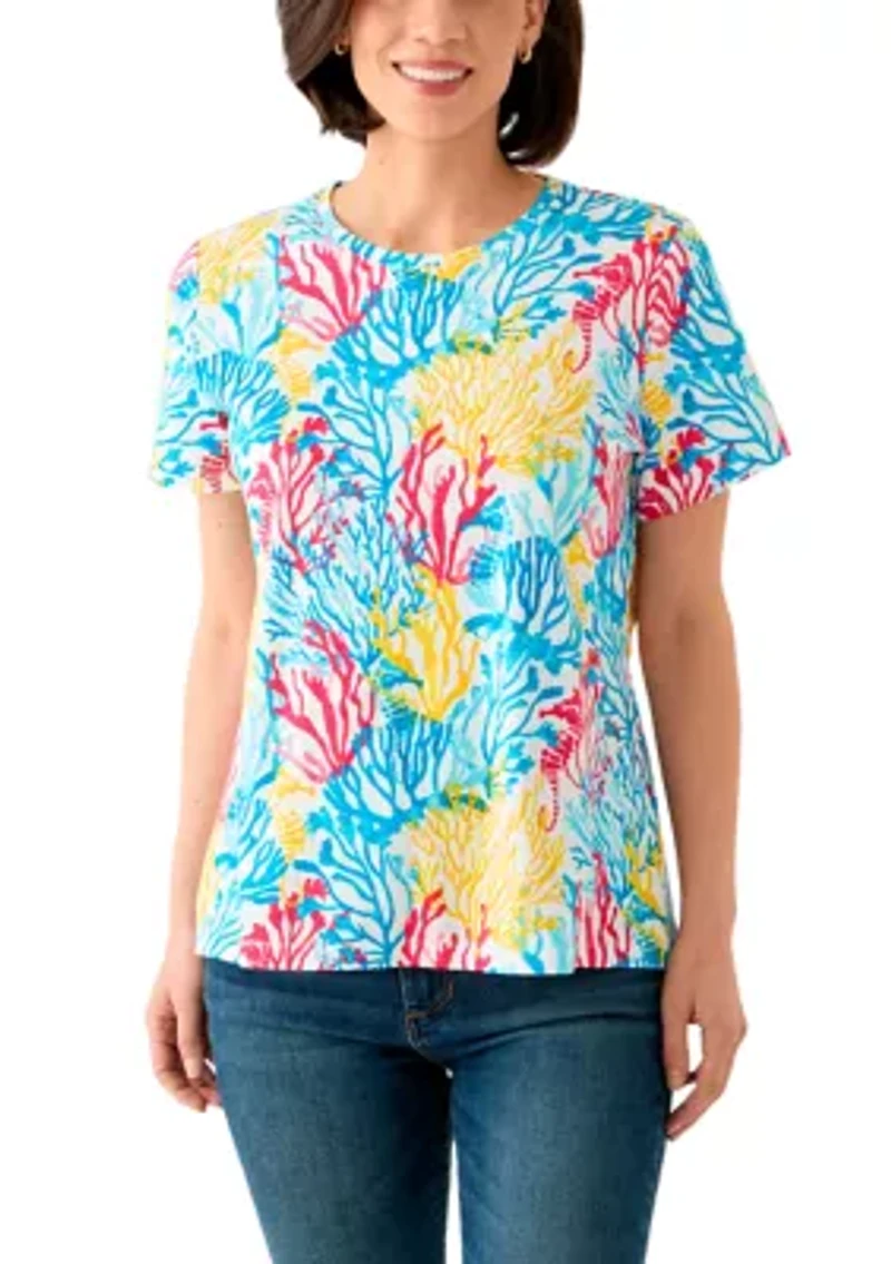 Petite Printed Crew Neck Top
