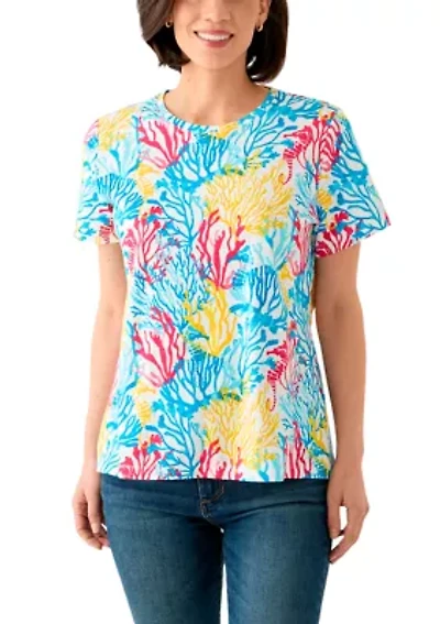 Petite Printed Crew Neck Top
