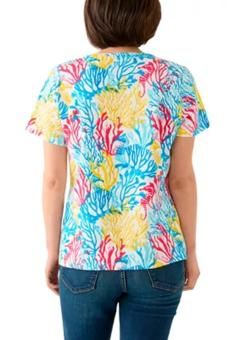 Petite Printed Crew Neck Top