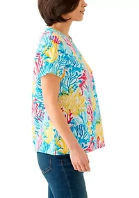 Petite Printed Crew Neck Top