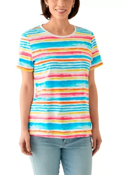 Petite Short Sleeve Crew Neck Stripe Print T-Shirt