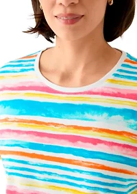 Petite Short Sleeve Crew Neck Stripe Print T-Shirt