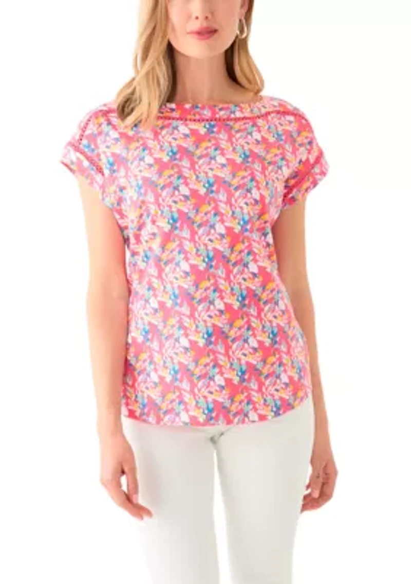 Petite Inset Trim Printed T-Shirt