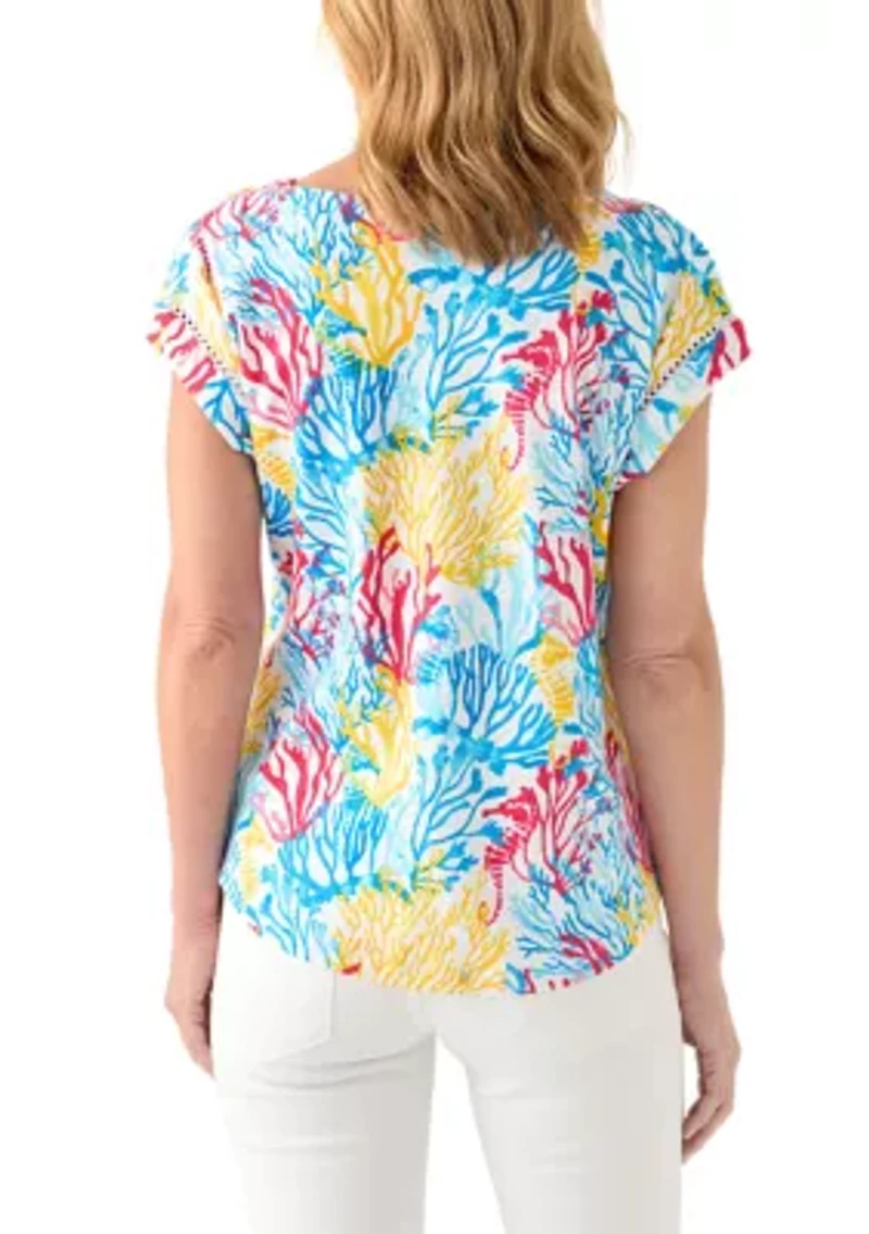 Petite Inset Trim Printed T-Shirt