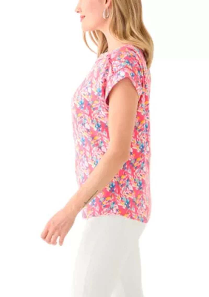 Petite Inset Trim Printed T-Shirt
