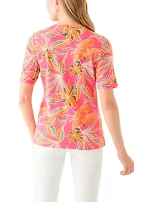 Petite Elbow Sleeve Printed V-Neck T-Shirt