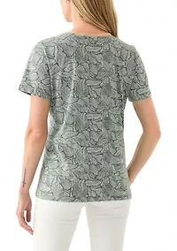 Petite Short Sleeve V-Neck Printed Trim Top