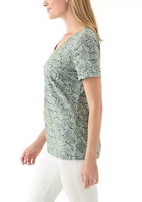 Petite Short Sleeve V-Neck Printed Trim Top