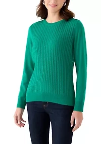 Women's Long Sleeve Cable Crew Sweater
