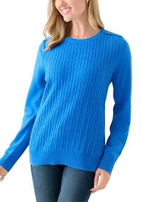 Women's Long Sleeve Cable Crew Sweater