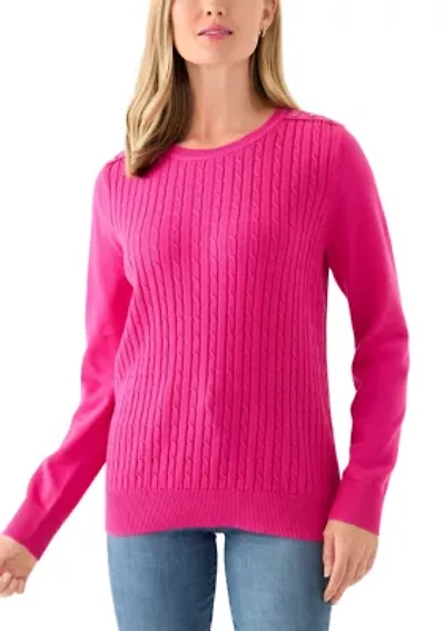 Women's Long Sleeve Cable Crew Sweater