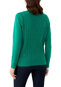 Women's Long Sleeve Cable Crew Sweater