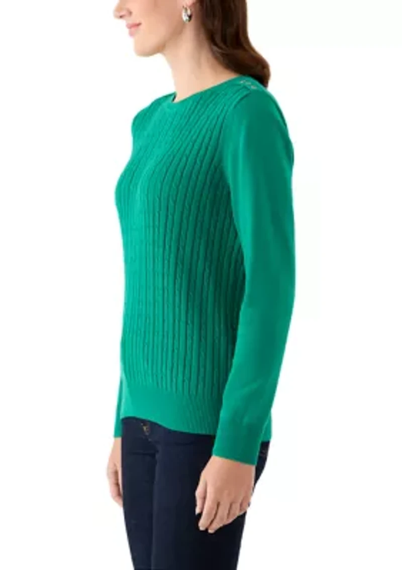 Women's Long Sleeve Cable Crew Sweater